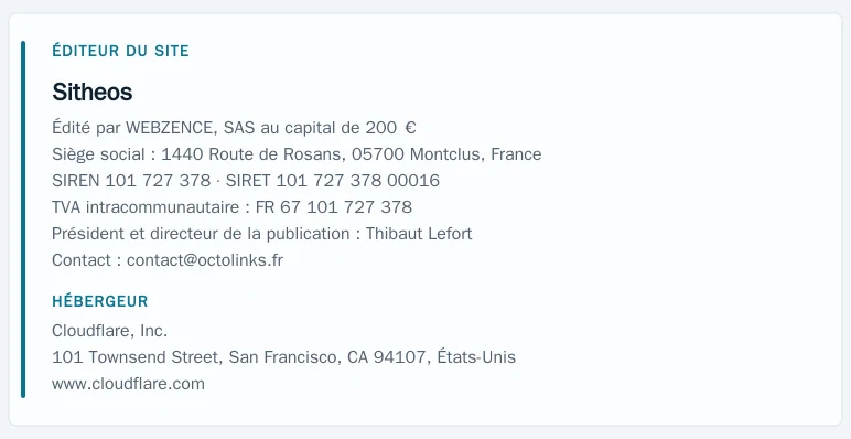 Coordonnées légales de l’éditeur et de l’hébergeur du site