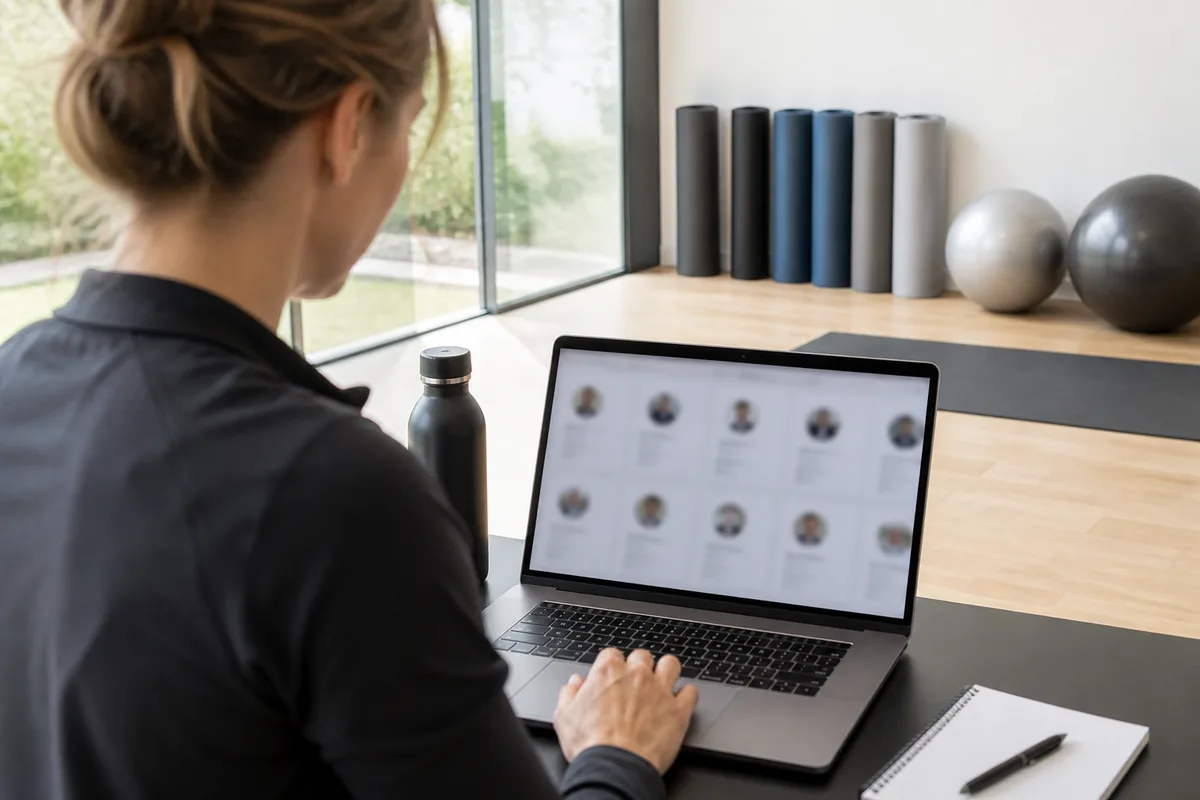 Coach organisant son portefeuille de clients sur un ordinateur portable