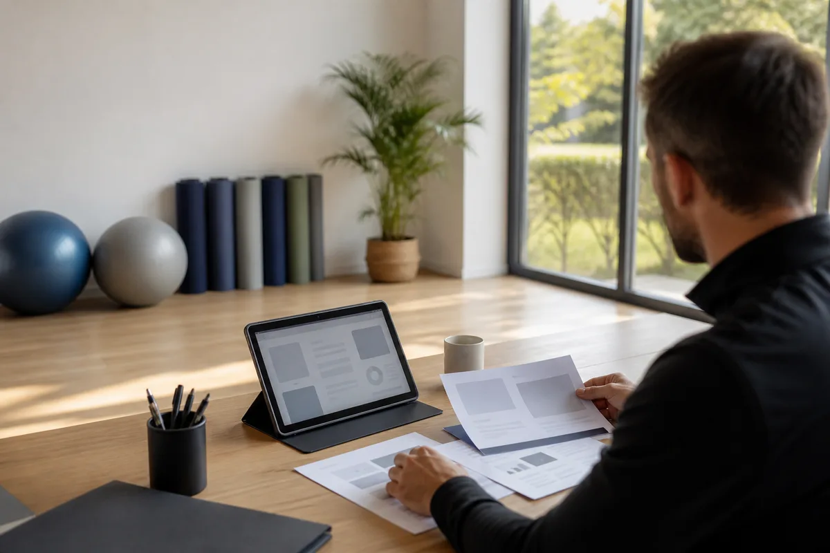 Coach sportif organisant ses documents de travail avec un outil d’assistance automatisée