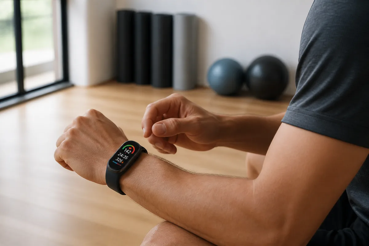 Bracelet connecté affichant des indicateurs pendant un entraînement